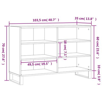 vidaXL Buffet gris béton 103,5x35x70 cm bois d'ingénierie