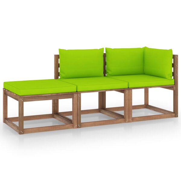 vidaXL Salon palette de jardin 3 pcs et coussins Bois de pin impr&eacute;gn&eacute;