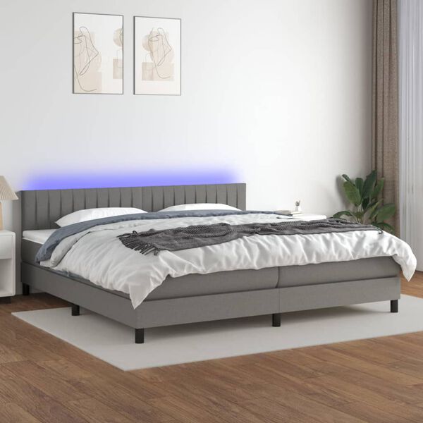 vidaXL Sommier &agrave; lattes de lit et matelas et LED Gris fonc&eacute; 200x200 cm