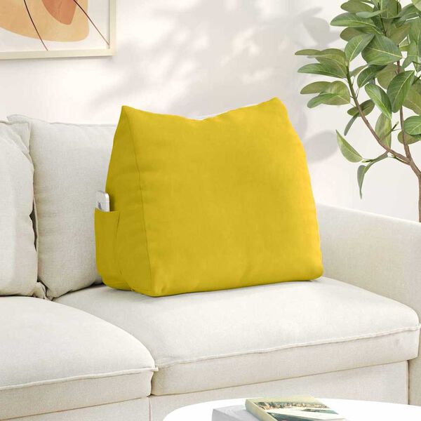 vidaXL Coussin de Dos Jaune 60 x 20 x 50 cm Tissu en velours c&ocirc;tel&eacute;