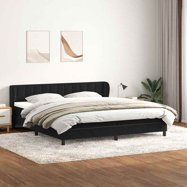 vidaXL Sommier &agrave; lattes de lit avec matelas noir 180x210 cm velours