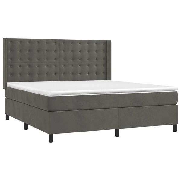 vidaXL Sommier &agrave; lattes de lit et matelas Gris fonc&eacute; 180x200cm Velours