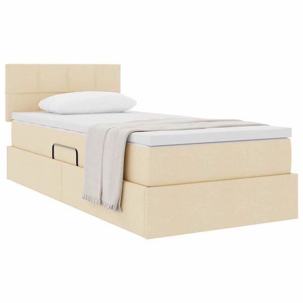 vidaXL Lit avec rangement et matelas avec matelas Cr&egrave;me 90 x 190 cm