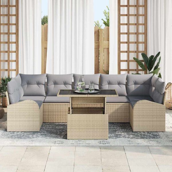 vidaXL Ensemble de canap&eacute; de jardin 8 pcs Beige Poly Rattan