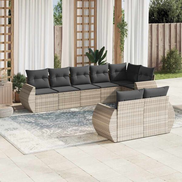 vidaXL Salon de jardin 8 pcs avec coussins gris clair r&eacute;sine tress&eacute;e