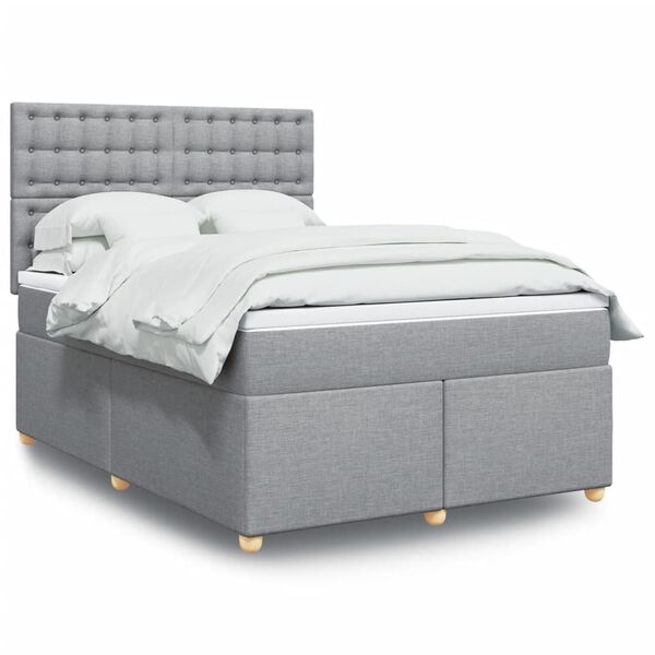 vidaXL Sommier &agrave; lattes de lit avec matelas Gris clair 140x200cm Tissu