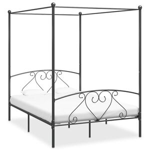 vidaXL Cadre de lit &agrave; baldaquin sans matelas gris m&eacute;tal 160x200 cm