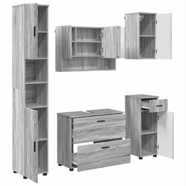 vidaXL Ensemble de mobilier de salle de bain 5 pcs Sonoma gris