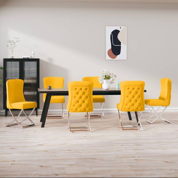 vidaXL Chaises &agrave; manger lot de 6 Jaune moutarde Velours