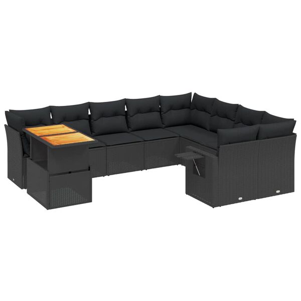 vidaXL Salon de jardin 10 pcs avec coussins noir r&eacute;sine tress&eacute;e