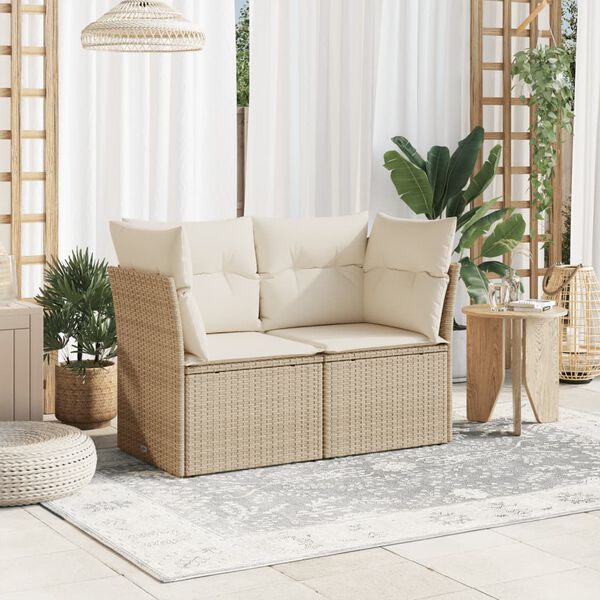 vidaXL Canap&eacute; de jardin avec coussins 2 places beige r&eacute;sine tress&eacute;e