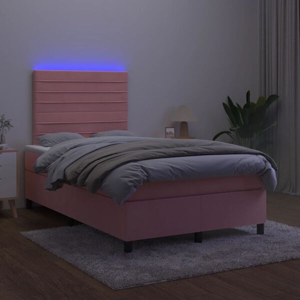 vidaXL Sommier &agrave; lattes de lit avec matelas LED Rose 120x200cm Velours