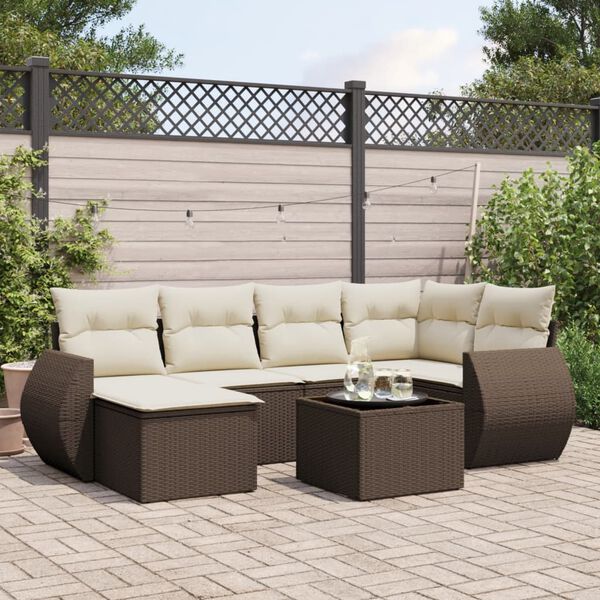 vidaXL Salon de jardin avec coussins 7 pcs marron r&eacute;sine tress&eacute;e