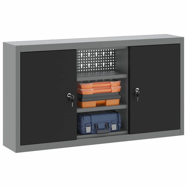 vidaXL Armoire &agrave; outils avec &eacute;tag&egrave;re Noir et gris 50 x 20 x 55 cm