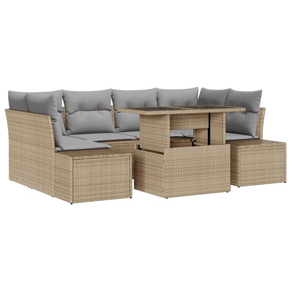 vidaXL Ensemble de canap&eacute; de jardin 7 pcs Beige et Gris clair