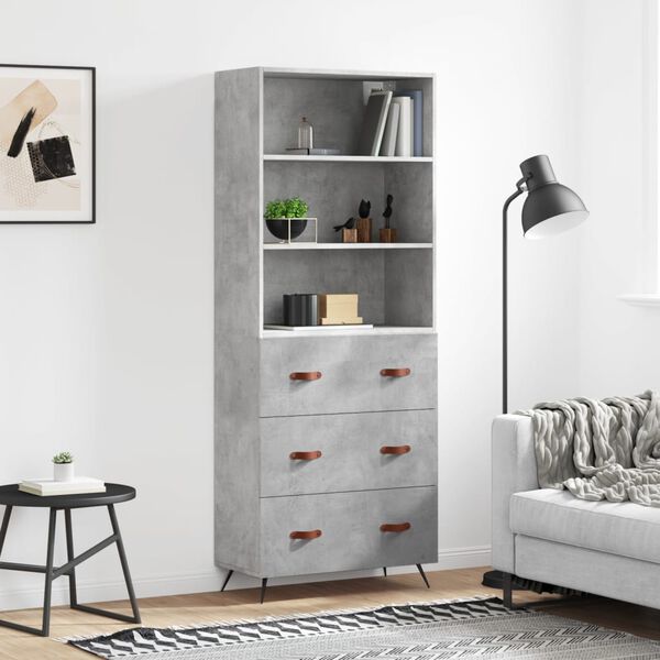vidaXL Buffet haut Gris b&eacute;ton 69,5x34x180 cm Bois d'ing&eacute;nierie
