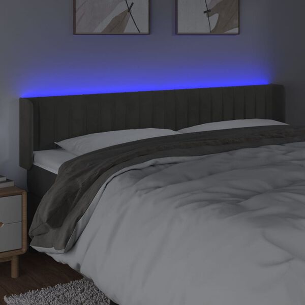 vidaXL T&ecirc;te de lit &agrave; LED Gris fonc&eacute; 183x16x78/88 cm Velours
