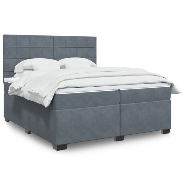 vidaXL Sommier &agrave; lattes de lit et matelas Gris fonc&eacute; 200x200cm Velours