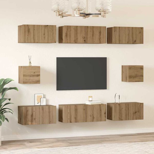 vidaXL Ensemble meuble TV 8 pcs Ch&ecirc;ne artisanal Bois d'ing&eacute;nierie
