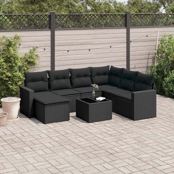 vidaXL Salon de jardin 8 pcs avec coussins noir r&eacute;sine tress&eacute;e