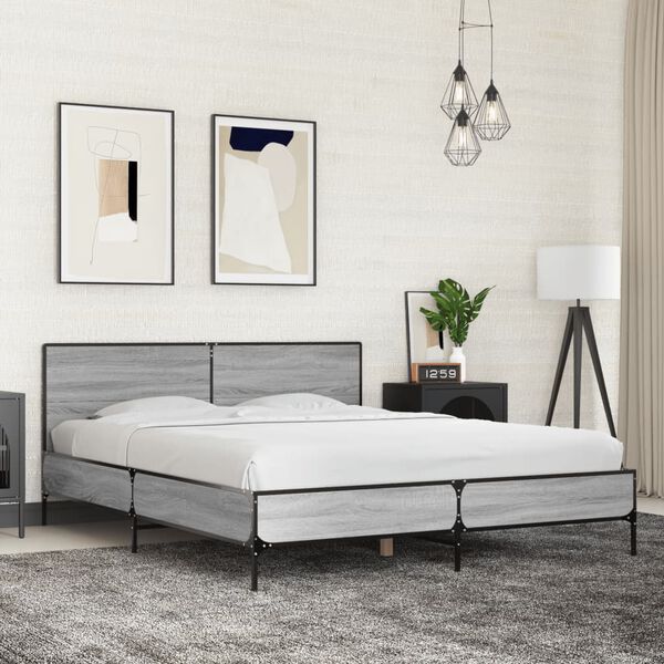 vidaXL Cadre de lit sans matelas sonoma gris 150x200 cm
