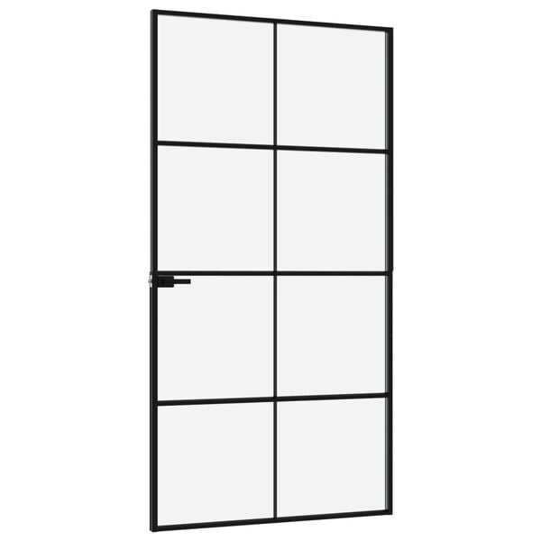 vidaXL Porte d'int&eacute;rieur Noir 102x201,5 cm Tremp&eacute; verre aluminium fin