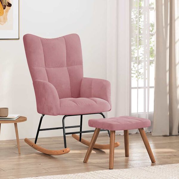 vidaXL Chaise &agrave; bascule avec repose-pied Rose Velours
