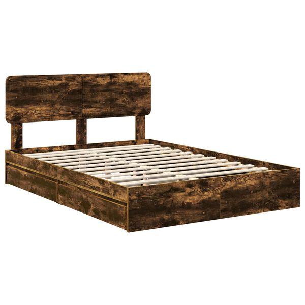 vidaXL Lit de Rangement Ch&ecirc;ne fum&eacute; 160 x 200 cm Bois d'ing&eacute;nierie