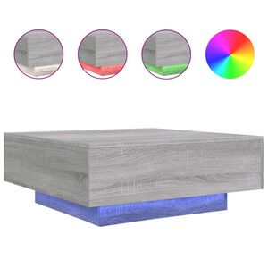 vidaXL Table basse avec lumi&egrave;res LED sonoma gris 80x80x31 cm