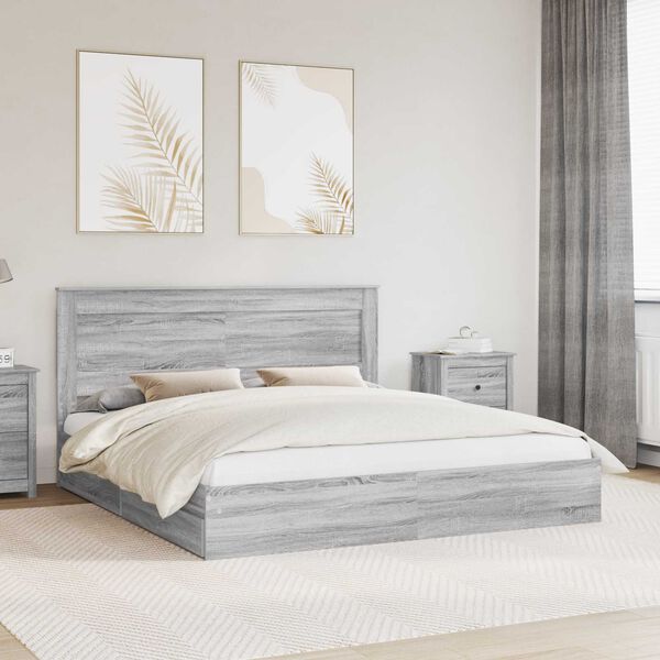 vidaXL Lit de Rangement Gris Sonoma 200 x 200 cm Bois d'ing&eacute;nierie