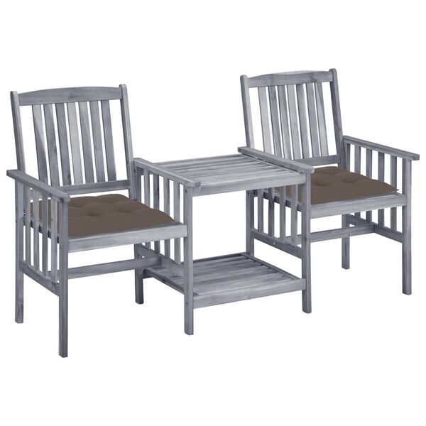 vidaXL Chaises de jardin avec table à thé et coussins Acacia solide