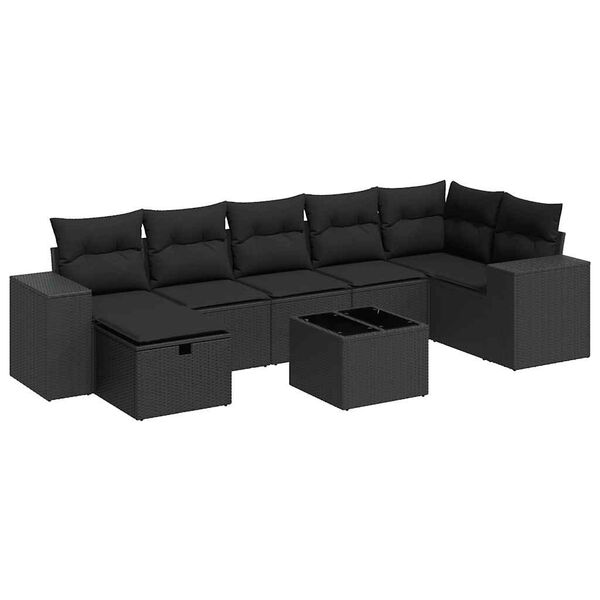 vidaXL Salon de jardin 8 pcs avec coussins noir r&eacute;sine tress&eacute;e