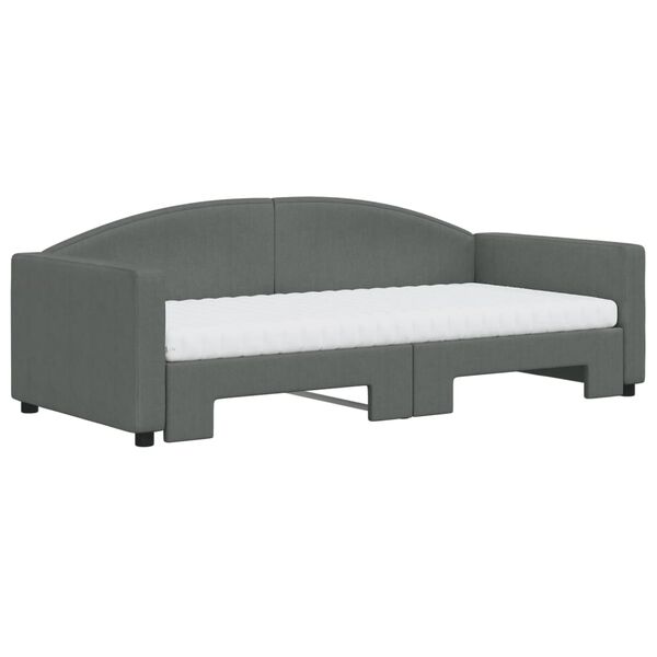 vidaXL Lit de jour avec gigogne et matelas gris fonc&eacute; 90x190 cm tissu