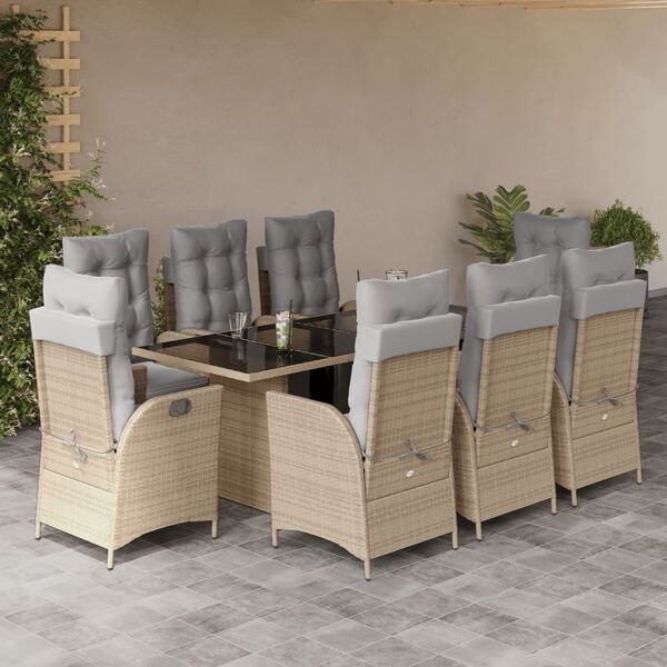 vidaXL Ensemble &agrave; manger de jardin et coussins 9 pcs m&eacute;lange beige