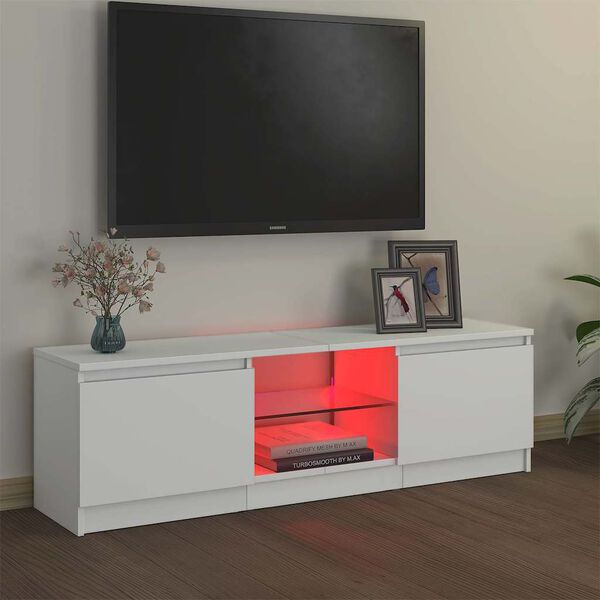 vidaXL Meuble TV avec lumi&egrave;res LED Blanc 120x30x36 cm