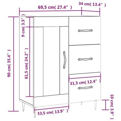 vidaXL Buffet chêne sonoma 69,5x34x90 cm bois d'ingénierie