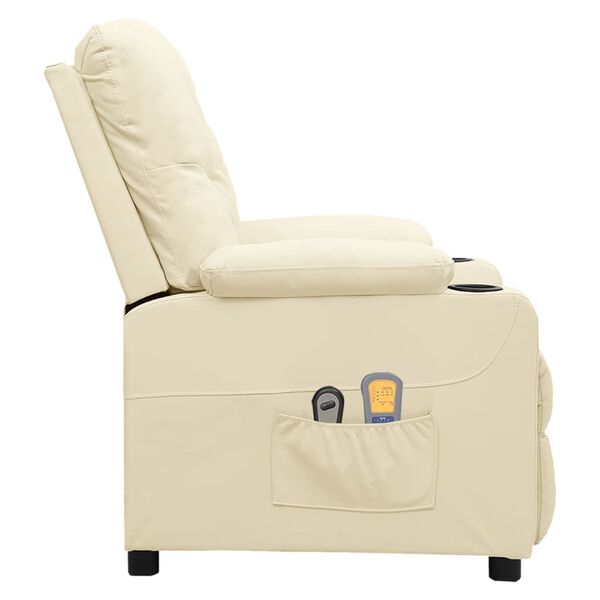 vidaXL Fauteuil de massage &eacute;lectrique Cr&egrave;me Similicuir