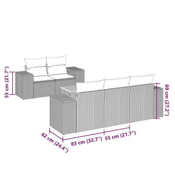 vidaXL Salon de jardin 6 pcs avec coussins noir r&eacute;sine tress&eacute;e