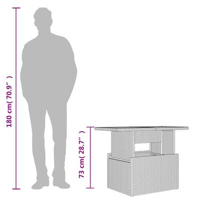 vidaXL Table de jardin dessus en verre gris 100x55x73cm résine tressée