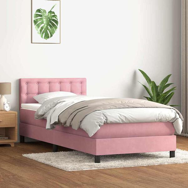 vidaXL Sommier &agrave; lattes de lit avec matelas rose 90x210 cm velours