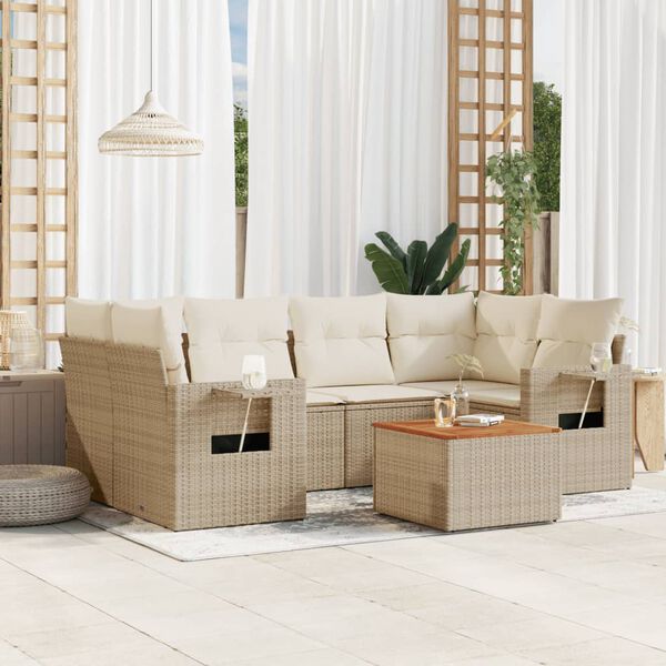 vidaXL Salon de jardin avec coussins 7 pcs beige r&eacute;sine tress&eacute;e