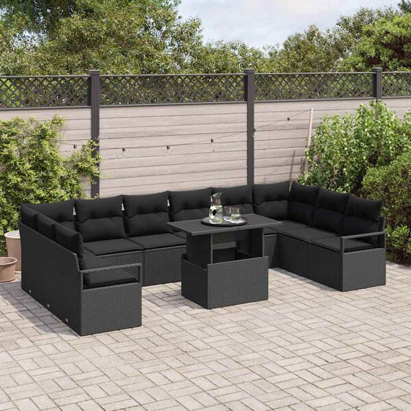 vidaXL Ensemble de canap&eacute; de jardin avec coussin 11 pcs Noir polyrotin