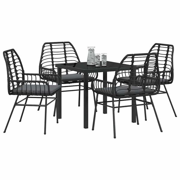 vidaXL Ensemble de salle &agrave; manger pour jardin 5 pcs Noir polyrotin