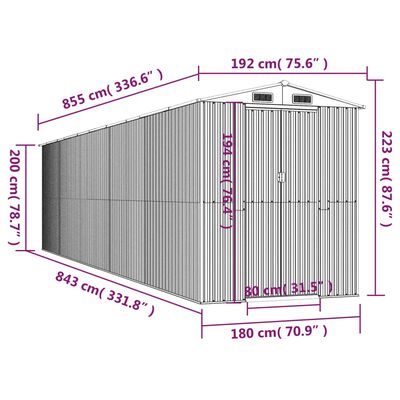 vidaXL Abri de jardin Vert 192x855x223 cm Acier galvanisé