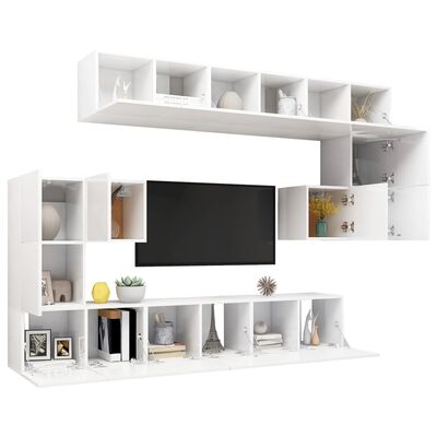 vidaXL Ensemble de meuble TV 10 pcs Blanc brillant Aggloméré