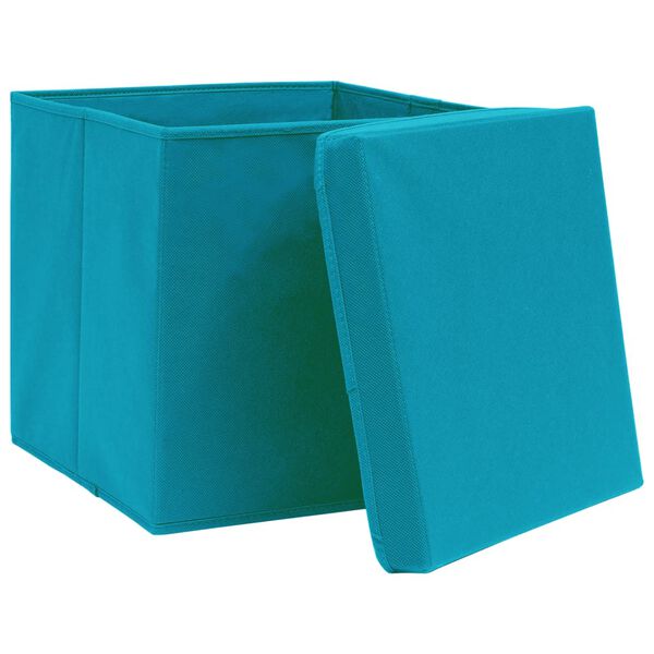 vidaXL Bo&icirc;tes de rangement et couvercles 10 pcs Bleu 32x32x32 cm Tissu