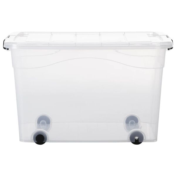 vidaXL Bo&icirc;tes de rangement et roues couvercles 2 pcs Transparent 100 L