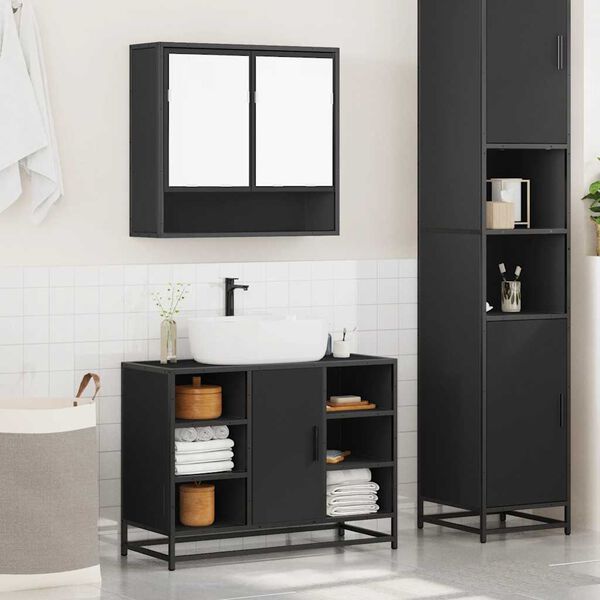 vidaXL Ensemble de meubles salle de bain 2 pcs noir bois d'ing&eacute;nierie