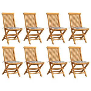 vidaXL Chaises de jardin et coussins &agrave; carreaux gris lot de 8 Teck