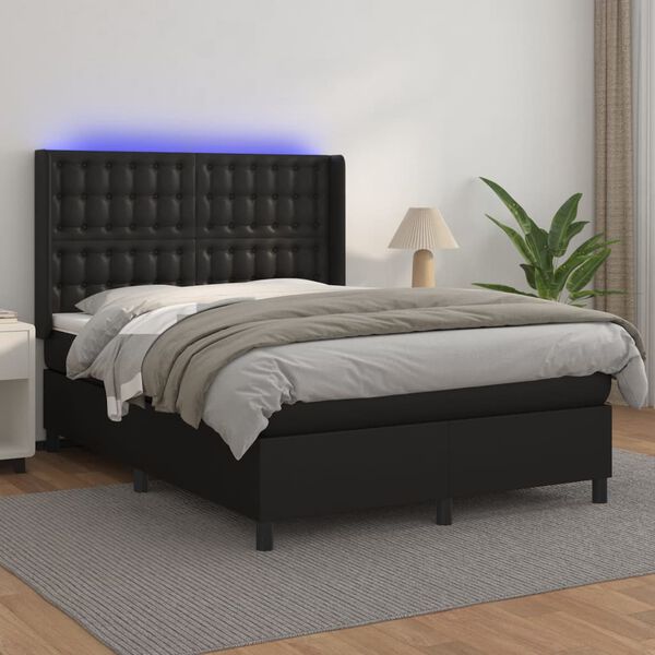 vidaXL Sommier &agrave; lattes de lit matelas LED Noir 140x190cm Similicuir